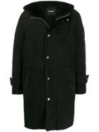 Les Hommes Contrast Textured Button Cuff Coat - Black