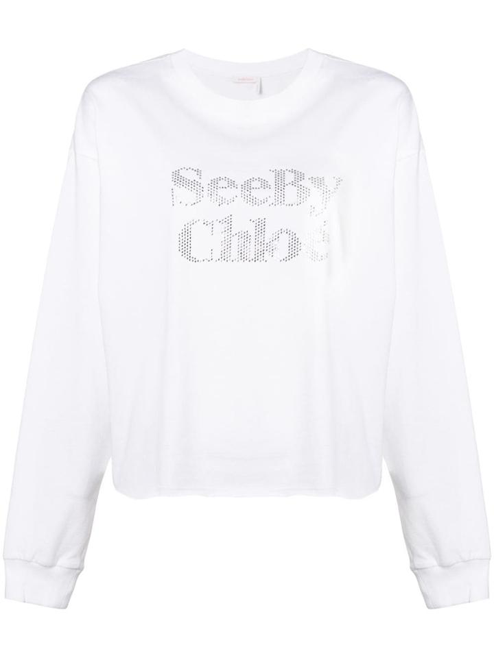 See By Chloé Embellished Logo Jersey Top - White