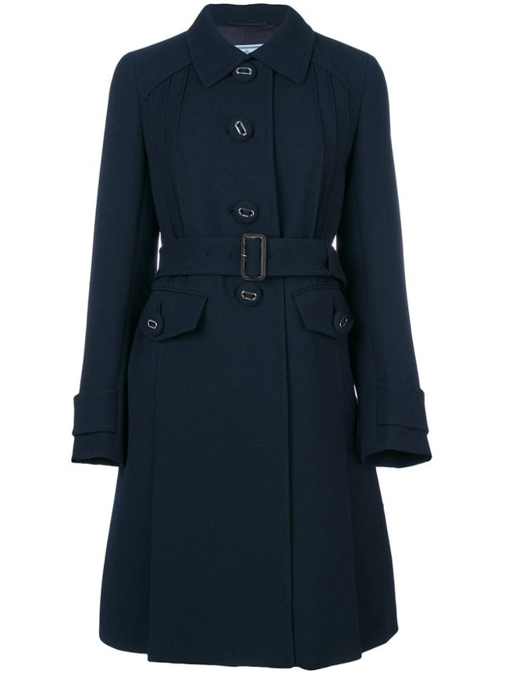 Prada Pleated Detail Midi Coat - Blue