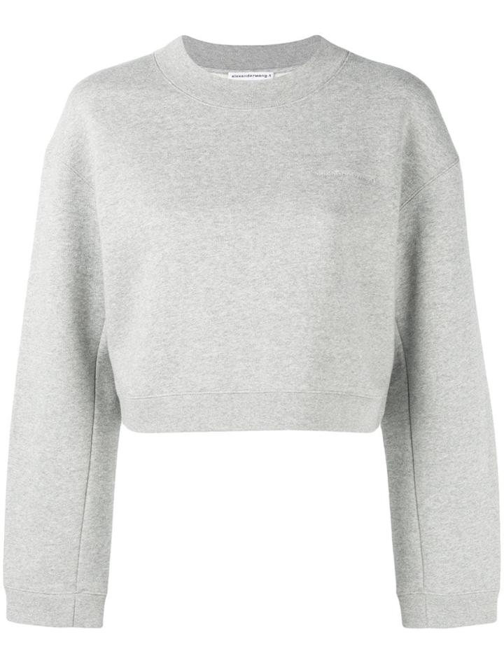T By Alexander Wang Logo Embroidery Cropped Sweatshirt - Grey