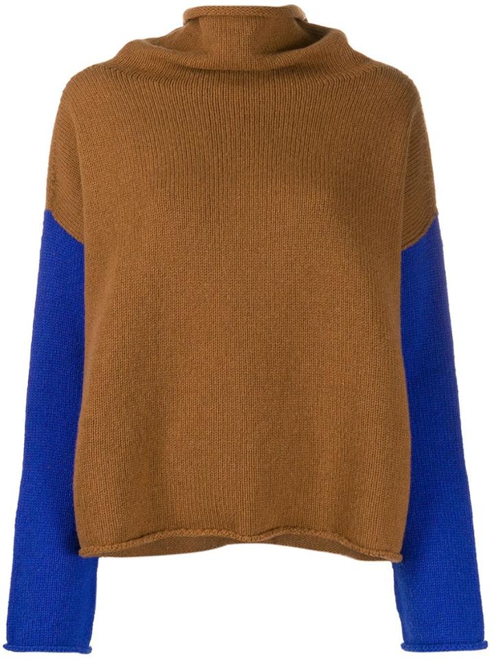 Alysi Roll-neck Colour Block Jumper - Brown