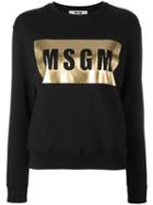 Msgm Metallic Logo Print Sweatshirt, Women's, Size: Small, Black, Cotton