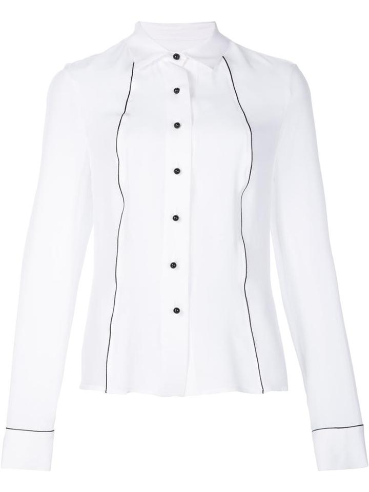 Carolina Herrera Contrast Pipping Shirt, Women's, Size: 2, White, Silk