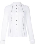 Carolina Herrera Contrast Pipping Shirt, Women's, Size: 2, White, Silk