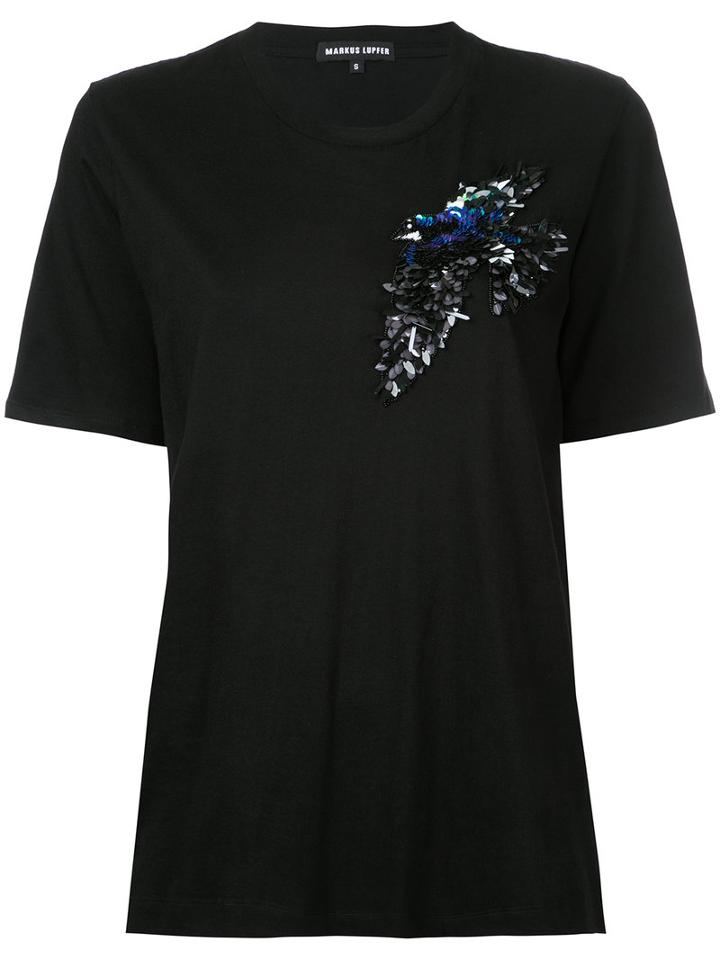 Markus Lupfer - Sequin Bird T-shirt - Women - Cotton - M, Black, Cotton