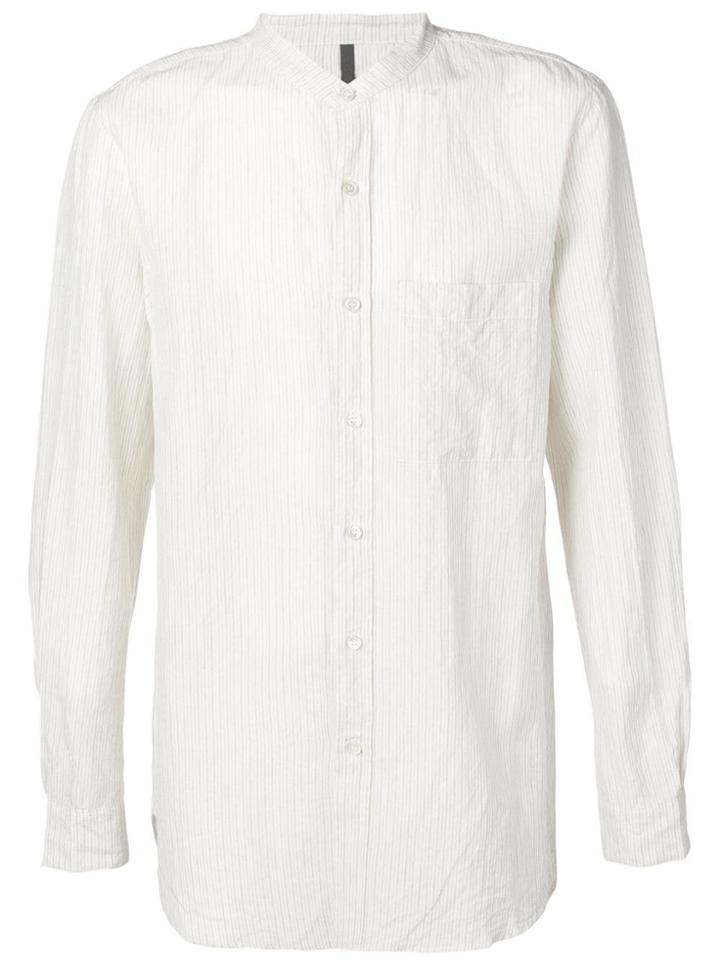 Attachment Collarless Striped Shirt - White