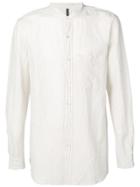 Attachment Collarless Striped Shirt - White