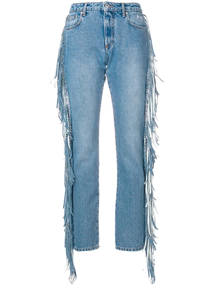 Msgm Fringed Straight-leg Jeans - Blue