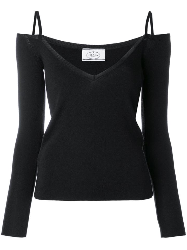 Prada Off-shoulder Knitted Top - Black