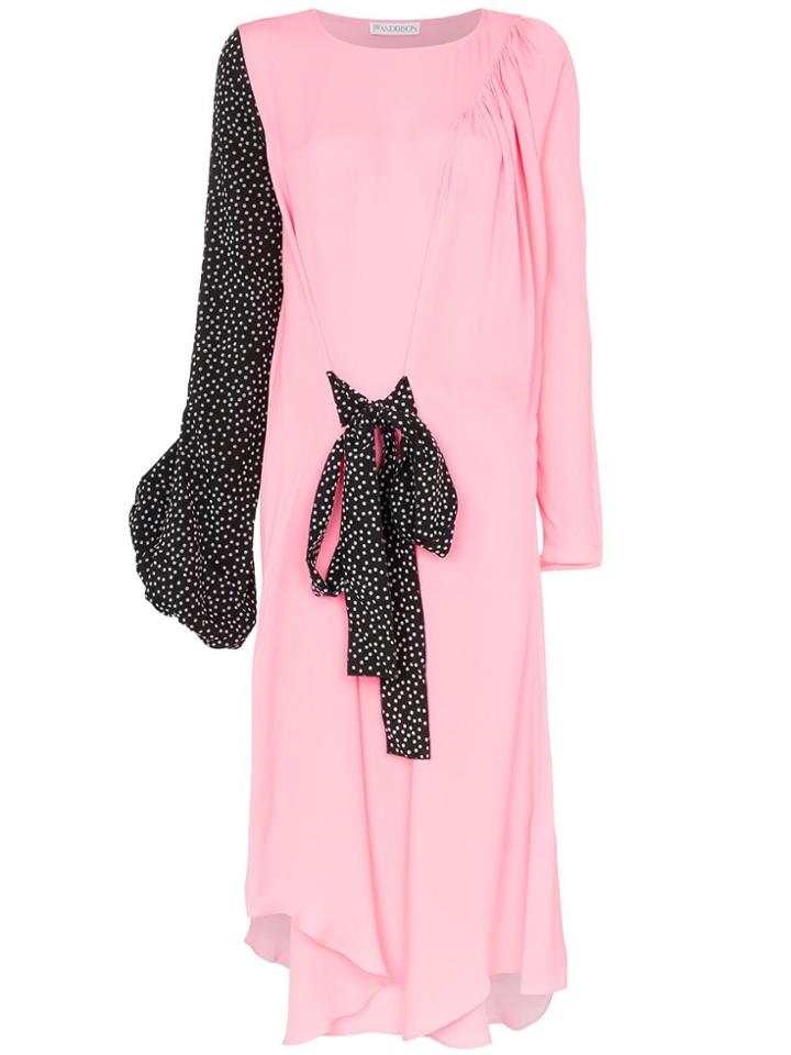 Jw Anderson Polka Dot Print Balloon Sleeve Silk Dress - Pink