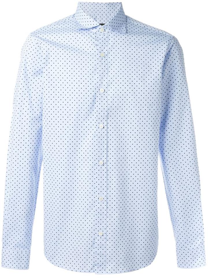 Z Zegna Polka Dot Shirt, Men's, Size: 44, Blue, Cotton