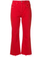 Grlfrnd Cropped Denim Culottes - Red