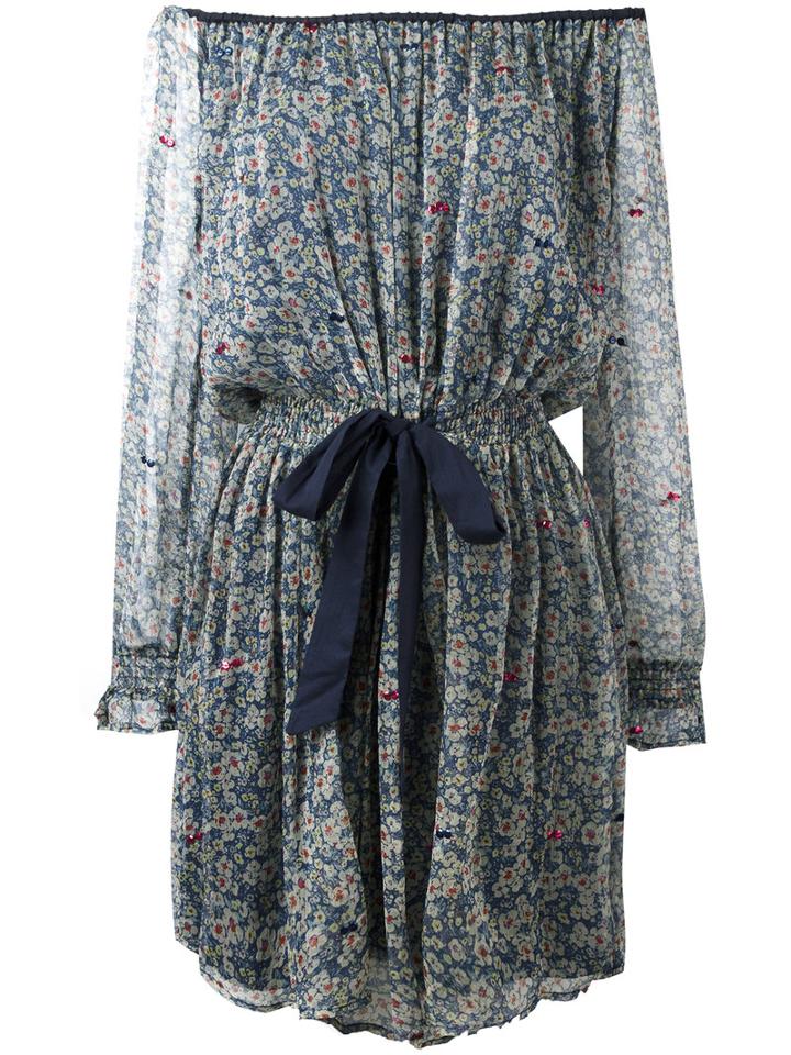 Twin-set Off-the-shoulder Floral Dress, Women's, Size: Xs, Blue, Viscose/cotton