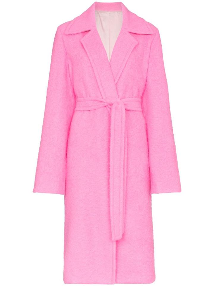 Helmut Lang Disco Pink Belt Tie Wool Coat