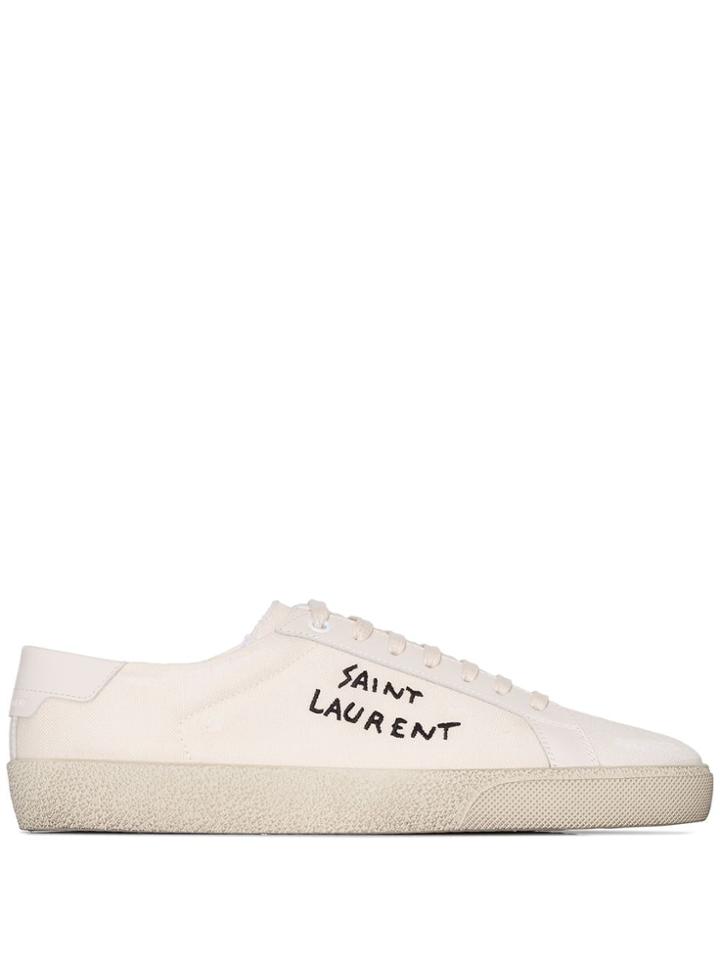 Saint Laurent White Court Classic Logo Embroidery Sneakers