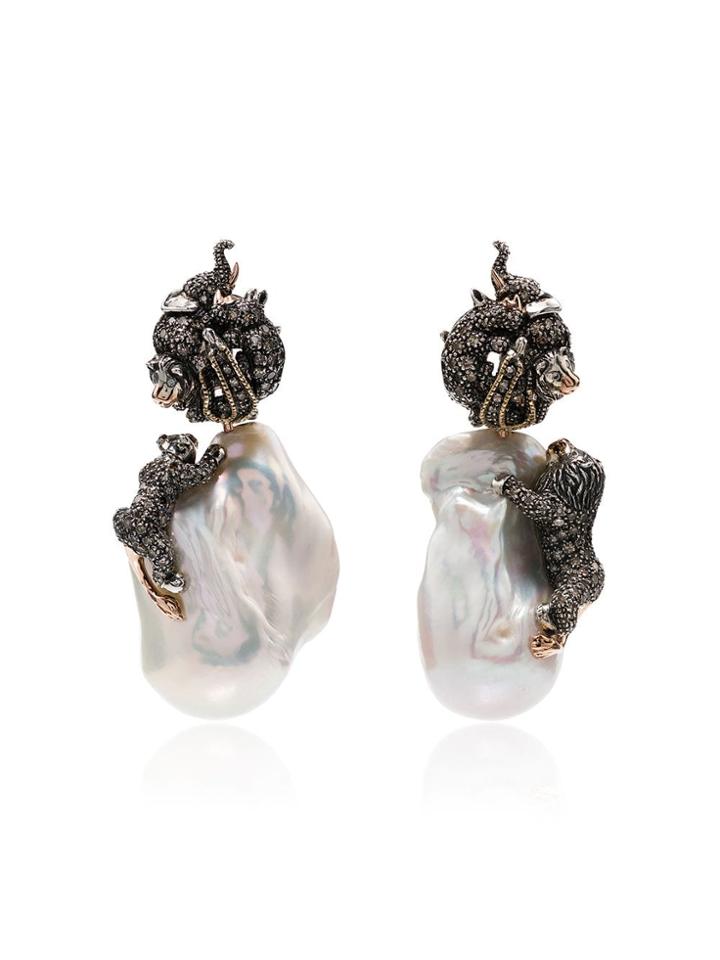 Bibi Van Der Velden Baroque Pearl Animal Earrings - Metallic