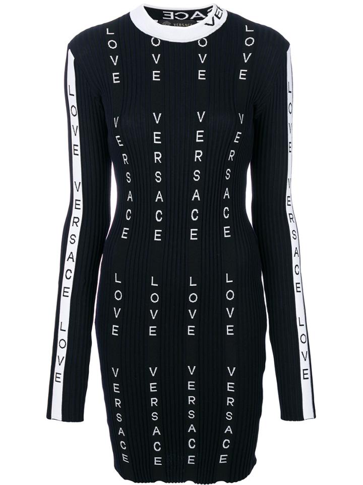 Versace Ribbed Logo Fitted Dress - Blue