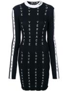 Versace Ribbed Logo Fitted Dress - Blue