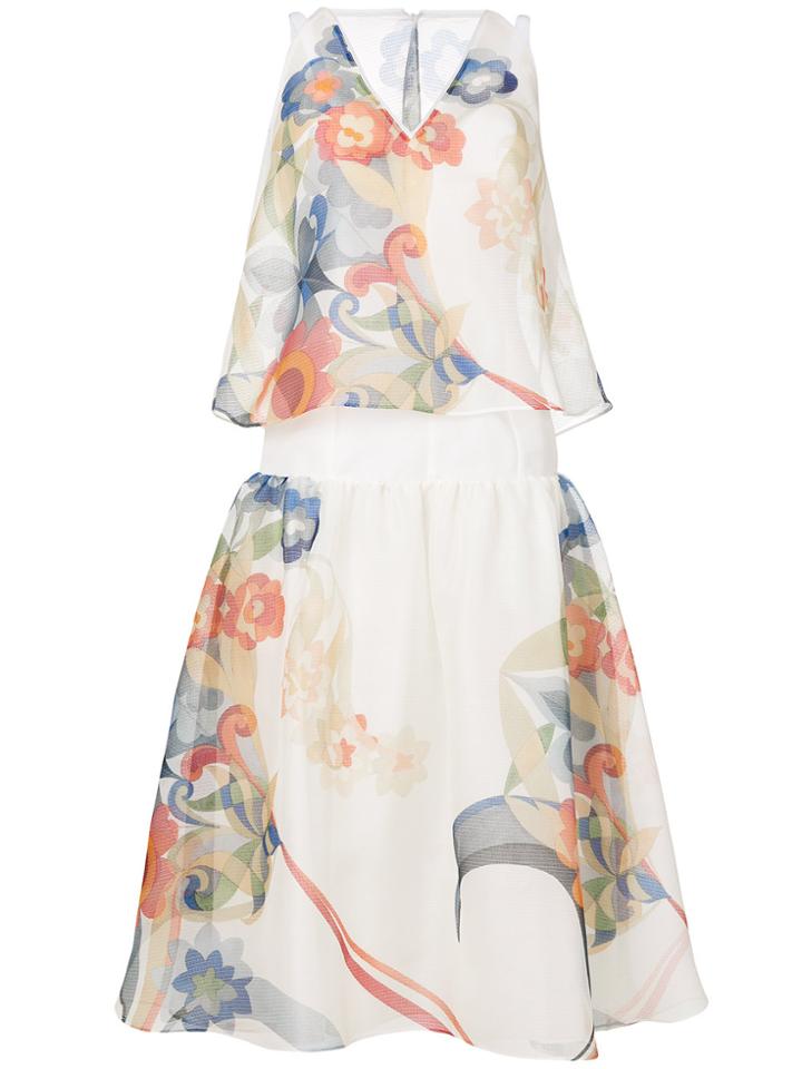 Fendi Floral Midi Flared Dress - White