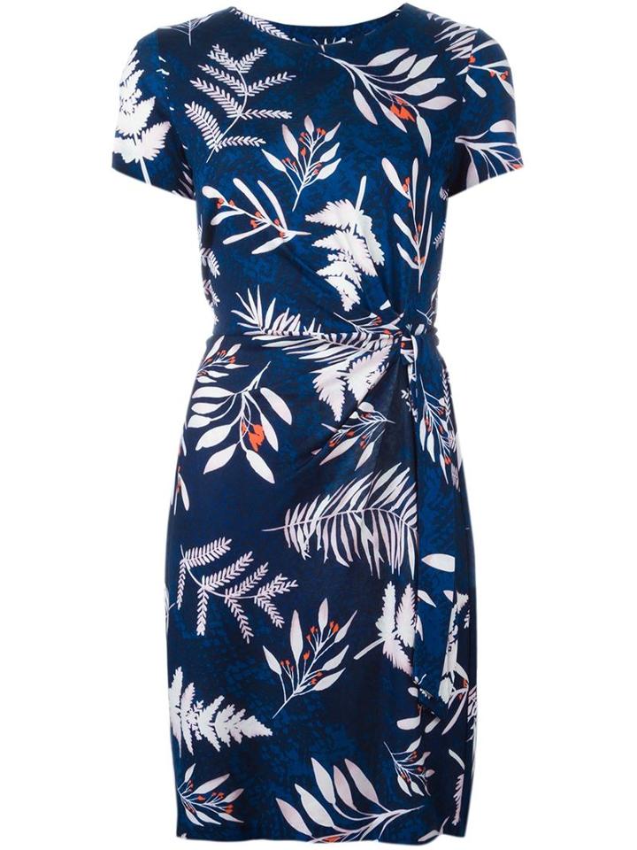 Diane Von Furstenberg Leaf Print Fitted Dress, Women's, Size: 4, Blue, Silk