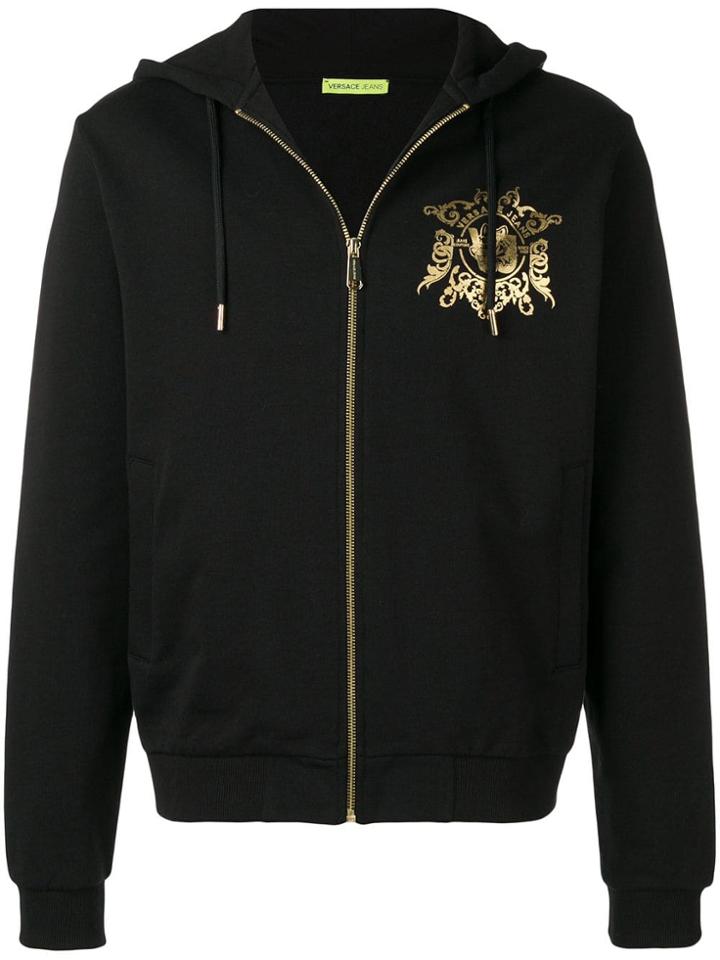 Versace Jeans Zip Front Logo Hoodie - Black