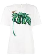 Dolce & Gabbana Sequined Banana Leaf T-shirt, Women's, Size: 38, White, Silk/polyester/spandex/elastane/glass