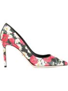 Dolce & Gabbana Daisy And Poppy Print Pumps, Women's, Size: 37, Black, Leather