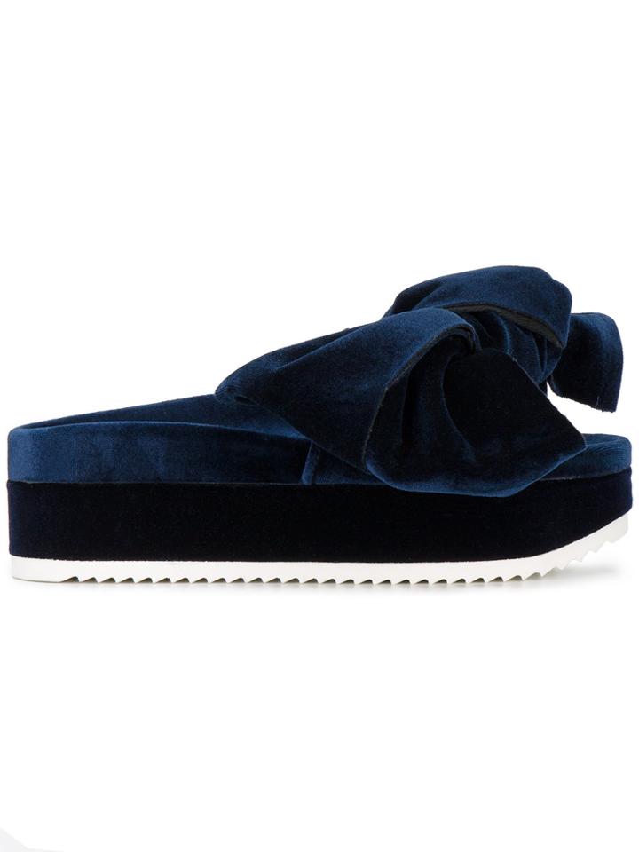 Joshua Sanders Velvet Flatform Slides - Blue