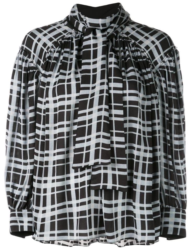 Proenza Schouler Plaid Chiffon Necktie Blouse - Blue