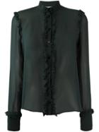 Amen Ruffled Detail Sheer Shirt, Women's, Size: 42, Green, Silk
