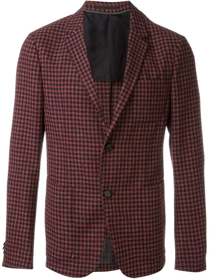 Z Zegna Checked Blazer, Men's, Size: 44, Red, Silk/linen/flax/polyamide/wool