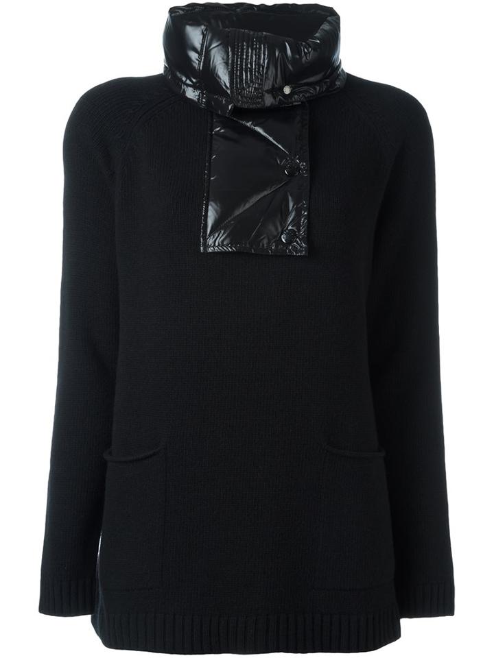 Moncler Padded Collar Knitted Jumper, Women's, Size: Xs, Black, Feather Down/polyamide/cashmere/wool