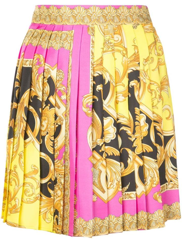 Versace Barocco Print Pleated Mini Skirt - Pink