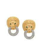 Kenneth Jay Lane '1980s Lion Head Clip-on Earrings - Gold