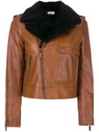Saint Laurent - Cropped Motorcycle Jacket - Women - Calf Leather/sheep Skin/shearling/polyester/cupro - 42, Brown, Calf Leather/sheep Skin/shearling/polyester/cupro