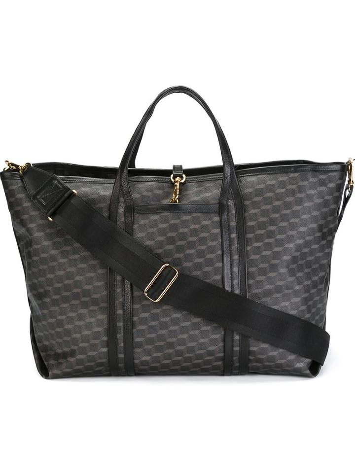 Pierre Hardy Cube Print Tote, Men's, Brown, Calf Leather/polyurethane