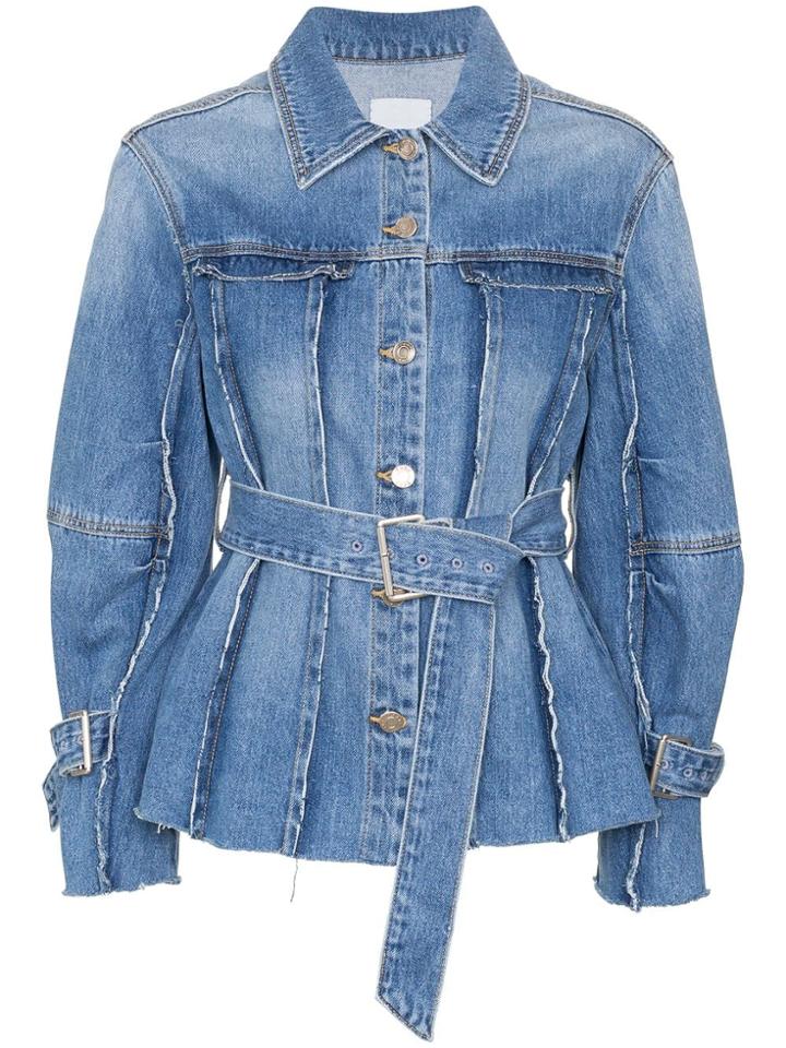 Sjyp Raw-seam Belted Denim Jacket - Blue