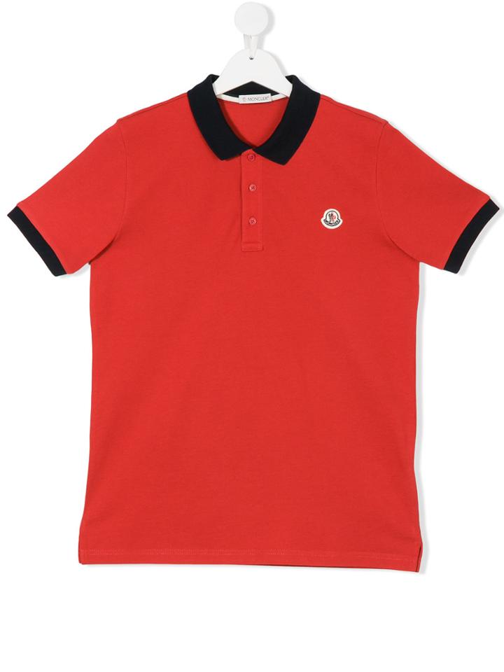 Moncler Kids Contrast Collar Polo Shirt - Red