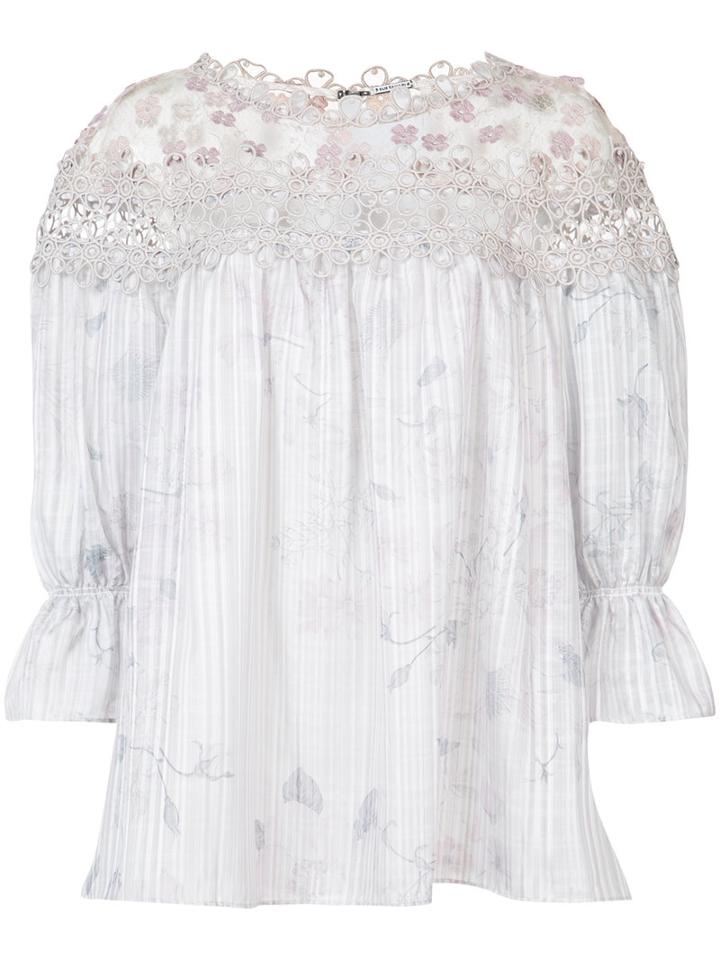 Elie Tahari - Embroidered Blouse - Women - Silk/cotton/polyester - M, Grey, Silk/cotton/polyester