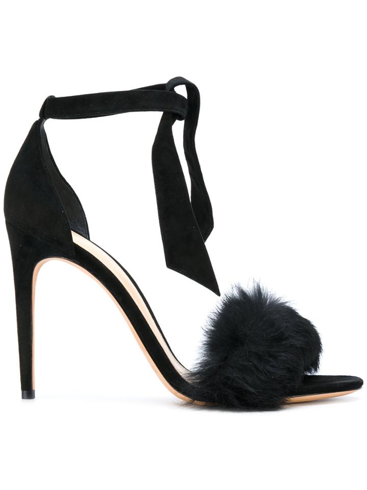 Alexandre Birman Rabbit Fur Trim Heeled Sandals - Black