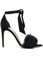 Alexandre Birman Rabbit Fur Trim Heeled Sandals - Black