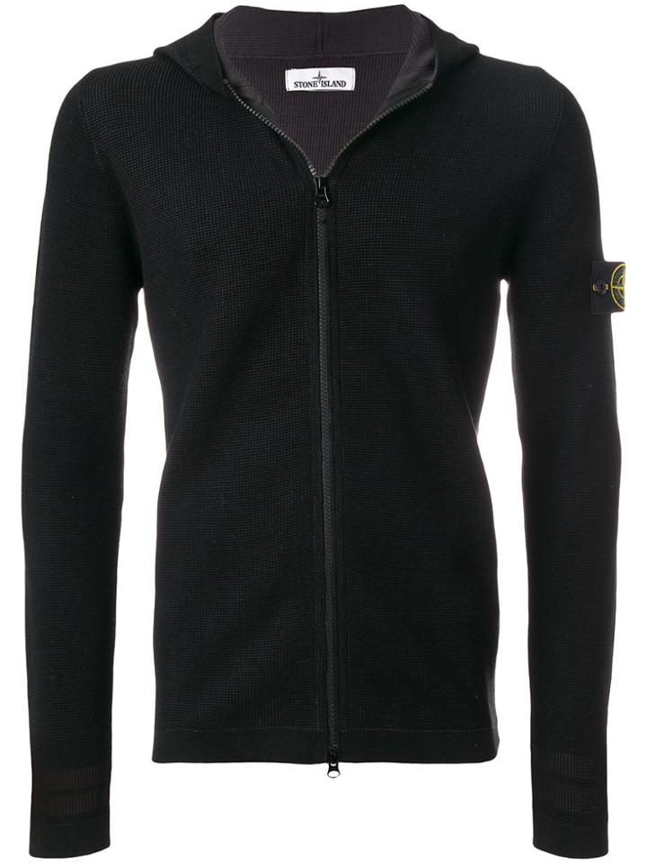 Stone Island Knitted Zip Hoodie - Black