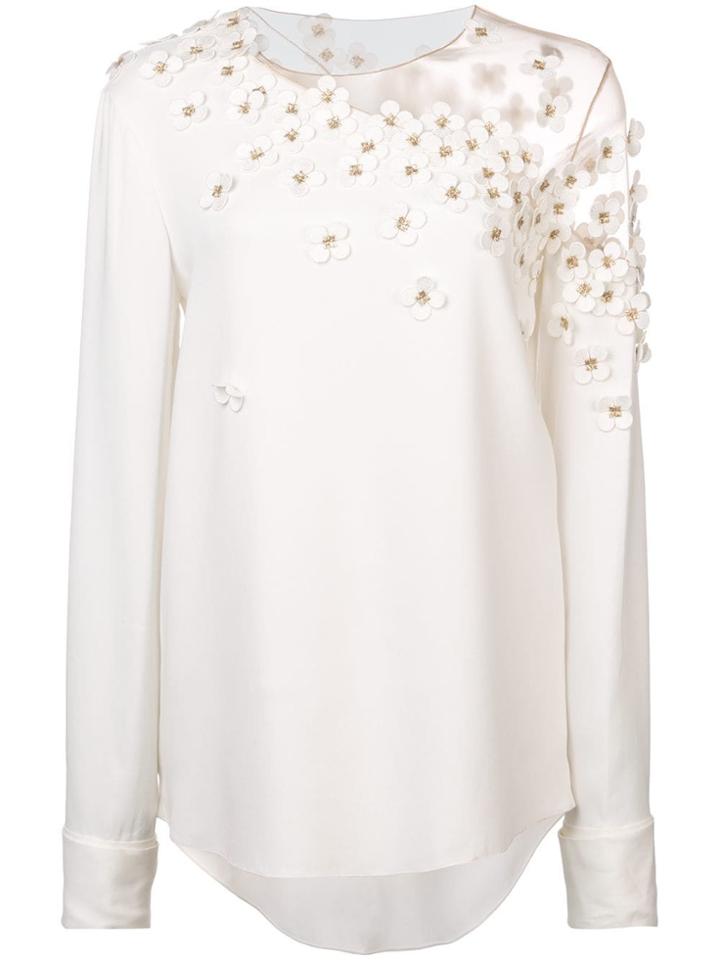 Oscar De La Renta Long Sleeve Appliqué Blouse - White