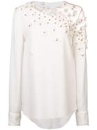 Oscar De La Renta Long Sleeve Appliqué Blouse - White