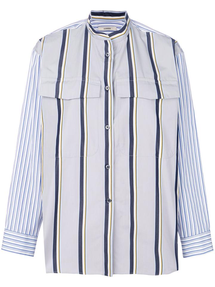 Odeeh Striped Mandarin Collar Shirt - Grey