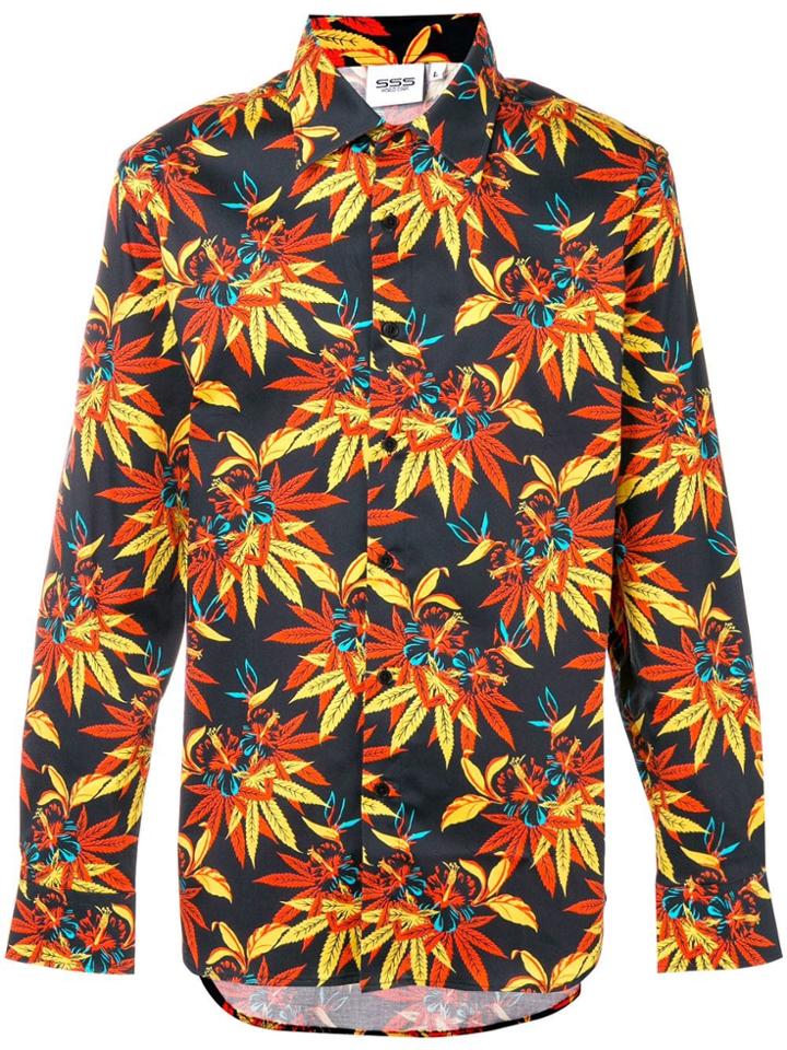 Sss World Corp Leaf Print Shirt - Black