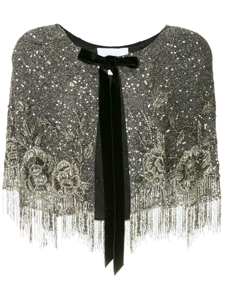 Marchesa Beaded Fringe Cape - Metallic