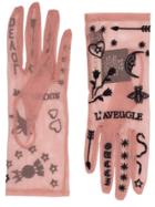 Gucci Mesh Gloves With Tattoo Embroidery - Pink & Purple