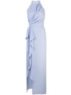 Aidan Mattox Ruffle Front Halterneck Dress - Purple