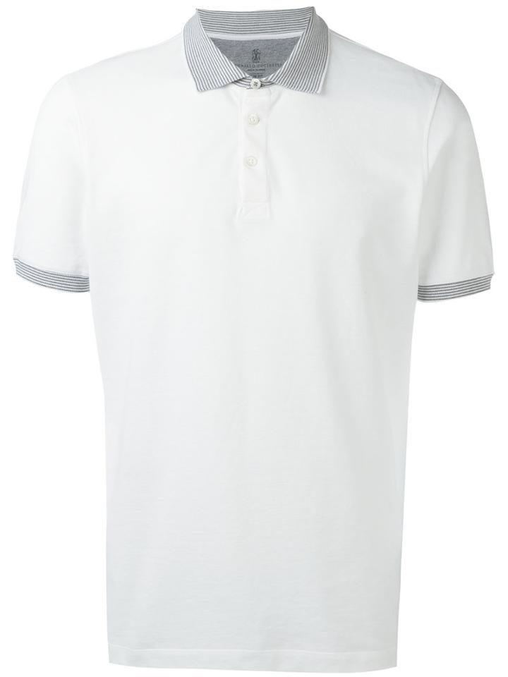 Brunello Cucinelli Contrast Collar Polo Shirt, Men's, Size: Large, White, Cotton